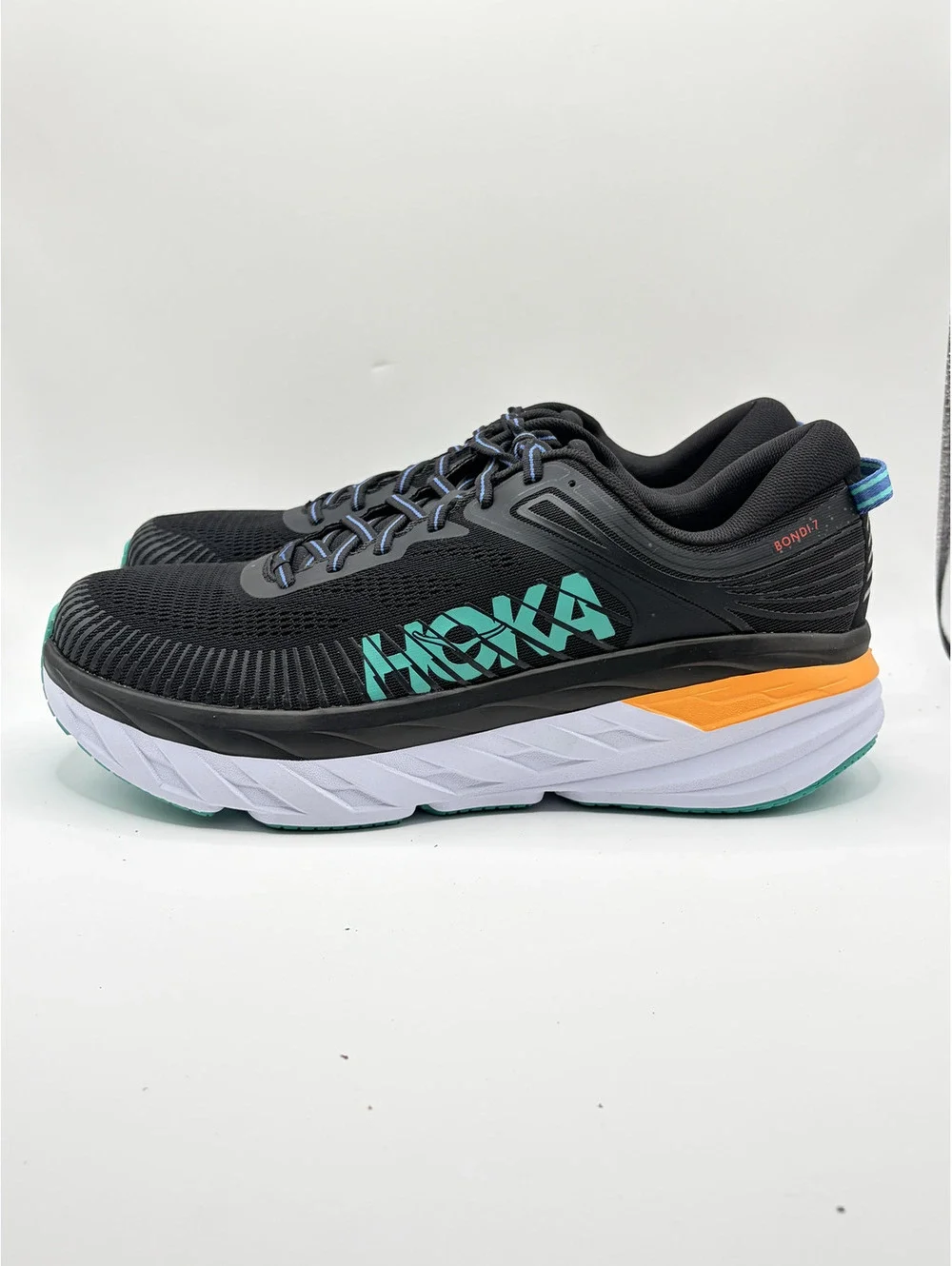 Hoka One One Bondi 7 Men's Running Shoes Size 11 Black Turquoise Orange Cushiony